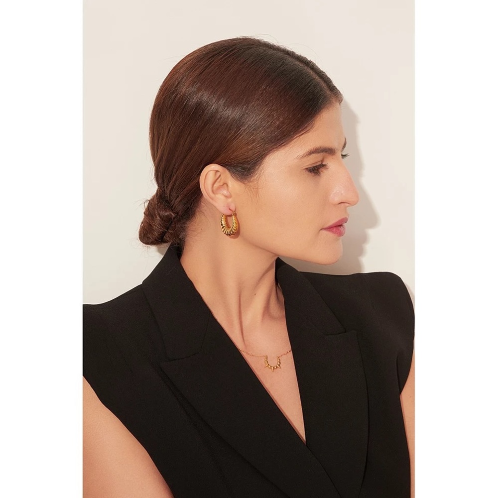 White Stainless Steel Hoop Earrings For women - Picture 5 of 5